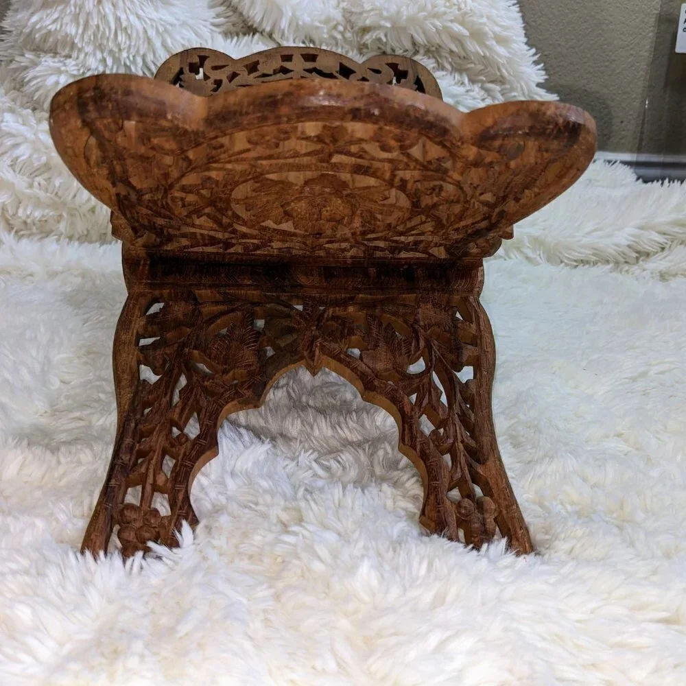 Carved Wooden Rehal Book Stand